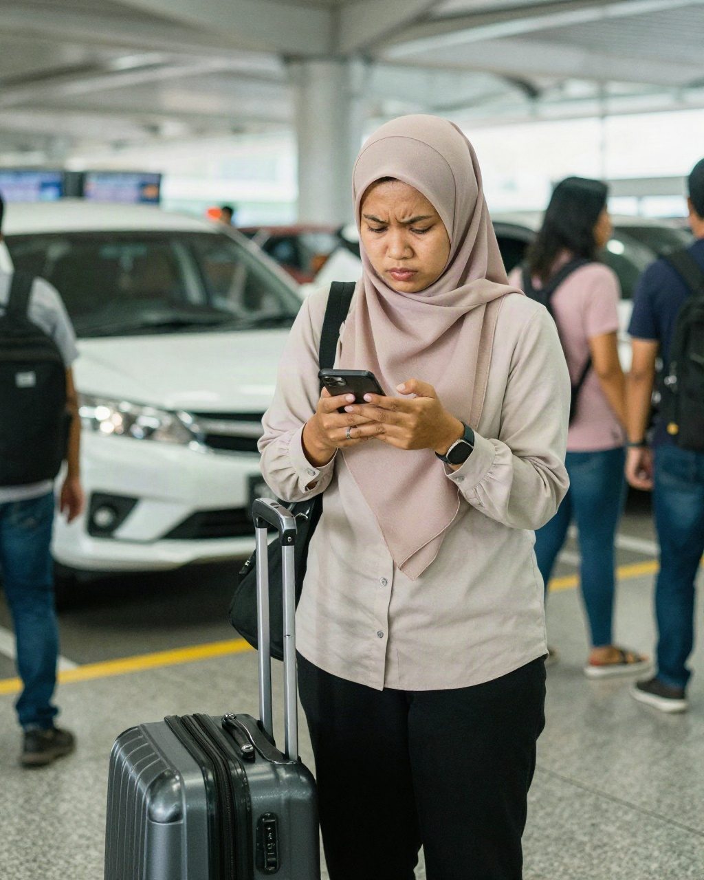 Penumpang mencari nomor pengemudi di chat lama